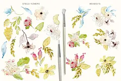 童话故事之花世界：手绘花卉元素 Fairytale Flowers - 贝图网
