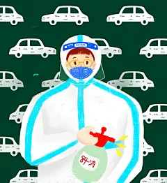 粉笔插画：扁平风医护大白