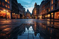 灯火通明的城镇夜晚街景