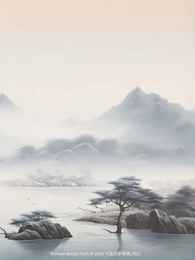 东方美学-湖光山色|国风山水风景背景插画-花瓣网