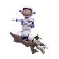 Astronaut Riding A Rocket  3D Illustration