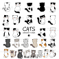 手绘Q版卡通可爱简笔画小猫咪家纺布艺陶瓷印花图案矢量设计素材-淘宝网