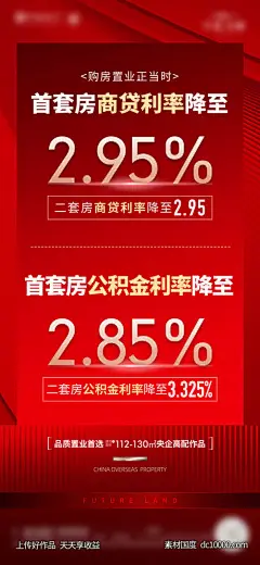 地产利好政策利率宣传海报-源文件-素材国度dc10000.com