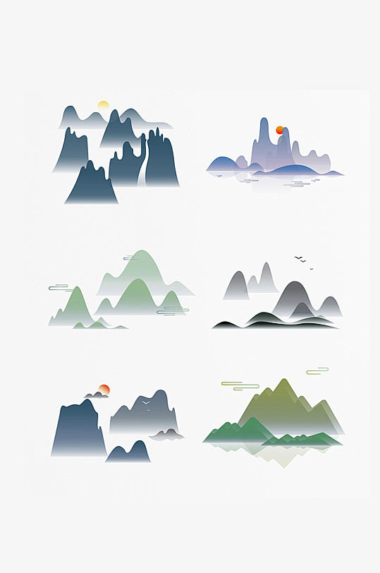 水墨山水云纹简约插画免抠图矢量元素-众图...