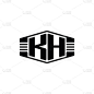 KH字母标志六边形六边形带有条纹轮廓设计模板