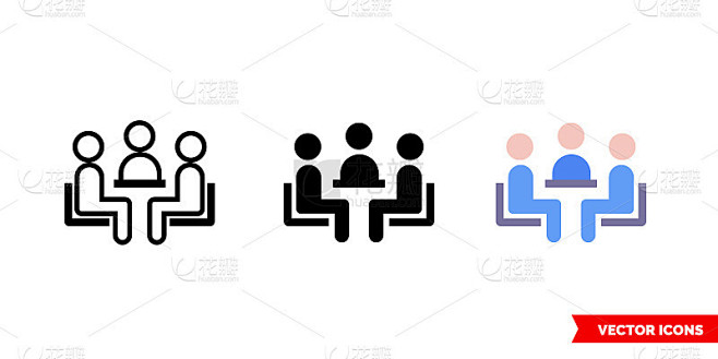 会议室图标有三种颜色、黑白、轮廓。孤立向量符号符号