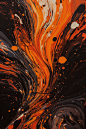 black and orange, abstract waves in space, heavy brushstrokes, manga circa 1960’s style, key visual, cover art, perfect shading