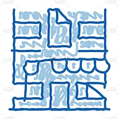 住宅楼修复涂鸦图标手绘插图