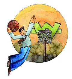 韩国水彩画投篮的西装男韩国插画