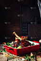鸡肉,蔬菜,红色,浇糖浆,垂直画幅,格子烤肉,家禽,火鸡肉,晚餐,节日