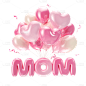 MOM粉色心形气球元素