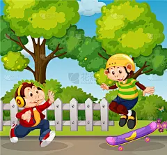 猴子,公园,进行中,城市生活,分离着色,男孩,耳机,音乐,人,男人