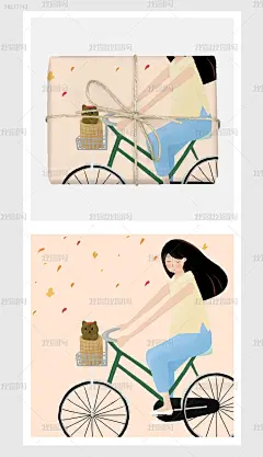 橙色甜美单车少女插画
