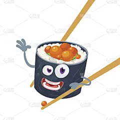 吉祥物卡通人物欢快的寿司卷