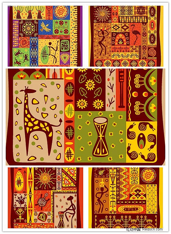 古典非洲部落图腾矢量素材传统图案|非洲鼓...