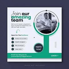 This may contain: a green and white flyer with an image of a man in the background, reading a book
