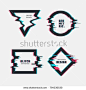 Stock Vector: Vector frames with glitch tv distortion effect. Illustration of elements with glitch tv effect screen -