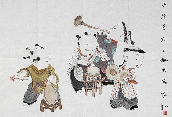 【著名画家王家训百子闹春图系列欣赏】