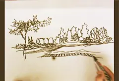 根据学生王瑜设计的平面方案转换成透视空间线稿示范 一点正透视内容解析及步骤 始终根据方案平面掌握空间尺寸，位置关系和透视规律，三者相辅相成，构成一个完整的透视空间线稿。手绘网站  http://www.hzt2014.com 