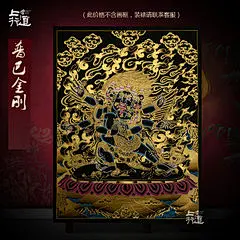 上行道唐卡普巴金刚护法像手绘黑金佛像西藏尼泊尔藏传装饰画挂画