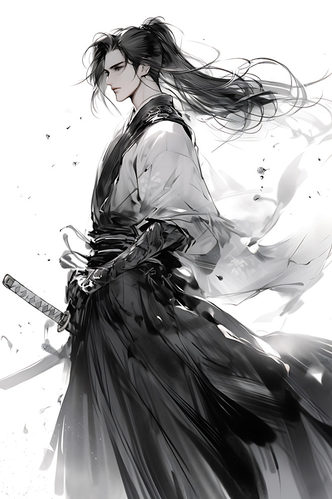 水墨侠客人物晕染插画