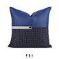 藏蓝色拼接方枕高档皮带扣腰枕现代简约样板房间客厅沙发抱枕靠垫