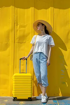 拖着行李箱去旅游