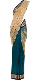 Teal and gold chantilly lace sari by VARUN BAHL. Shop at http://www.perniaspopupshop.com/whats-new/varun-bahl-6915