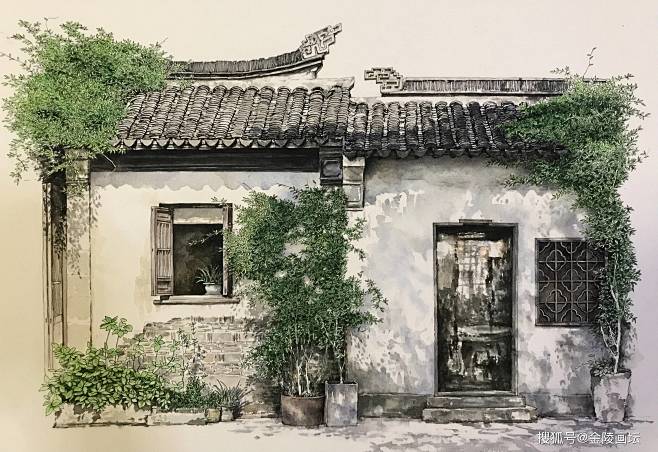 钢笔水彩 | 马小伟 · 静里春秋_江南...