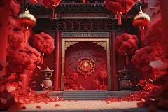 春节欢庆科技感城市春节新春插画场景