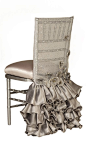 obsessed with this silver and grey ruffled and sparkly chiavari chair cover! wedding chair covers - ruffled skirt and shimmering semi-sheer cover: 