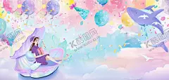 梦幻女孩背景 【酷图网】女孩,月亮,海豚,梦幻,云彩,星空,童话,幻想,色彩,浪漫,唯美,宇宙,气球,花朵,魔法
