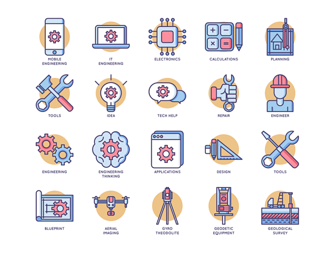 深度定制的工程相关的矢量图标素材 70 Engineering Icons