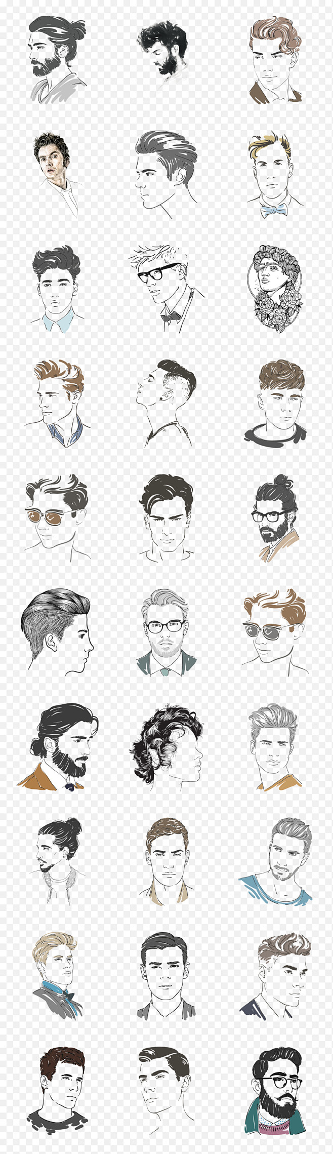 手绘创意素描男性头像男士发型人物头像集合...