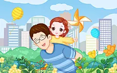 父亲节卡通手绘插画节日父爱父女父亲一起打篮球伟大致敬感恩卡卡通父亲节插画