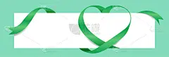 丝带心形状绿色模拟横幅背景，情人节贺卡，礼品券和证书背景，复印空间