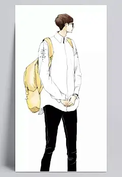 帅气青春的白衬衣男孩|手绘男孩,帅气男孩插画,青春男孩插画,卡通元素,手绘/卡通
