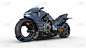 自行车与铬引擎，黑色未来主义摩托车孤立在白色背景，3D渲染
