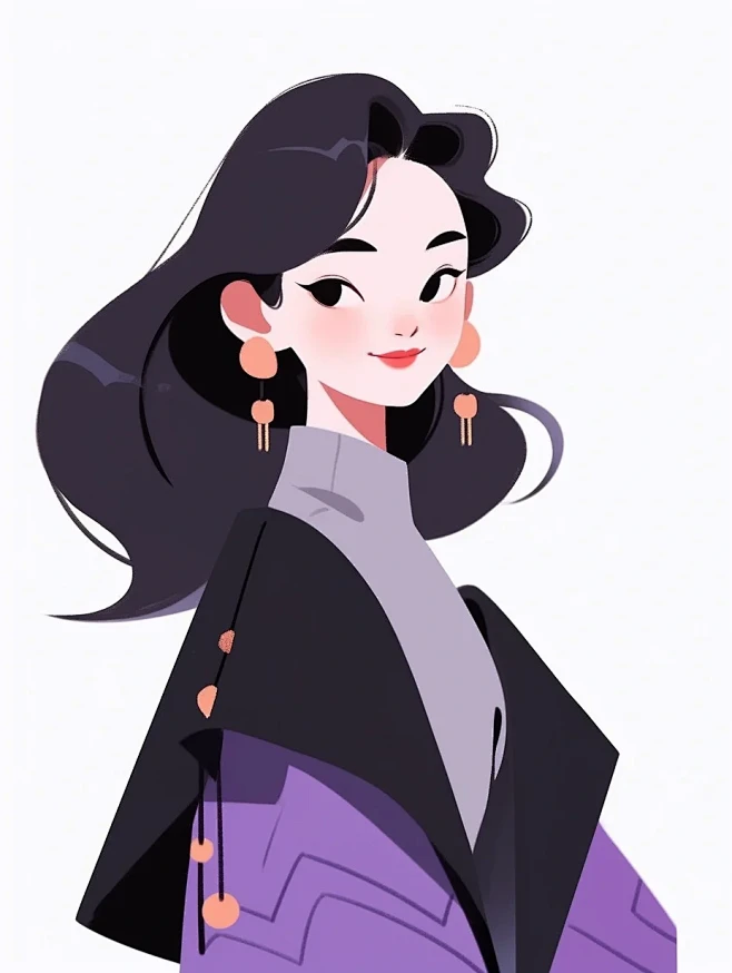 极简风｜咒语关键词｜扁平插画人物风格～紫...