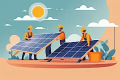 绿色能源光伏板工地场景新能源插画