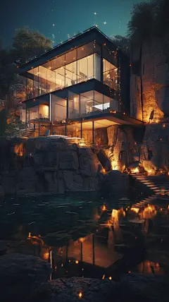 建立在悬崖上的别墅建筑