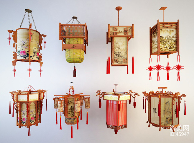 中式古代室内灯笼吊灯-cg模型免费下载-CG99