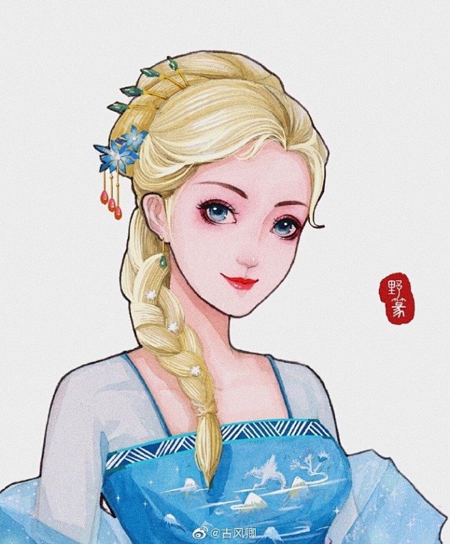 古风水彩人物插画古装迪士尼公主系列