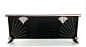 DECO MACASSAR EBONY SIDEBOARD ART 15F61 - Front view of macassar ebony credenza with inlaid steel and mirror glass detailing.