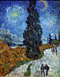 Road with Cypress and Star 1890（路旁的柏树和星空）
也有这样转着圈来画，那是星星的光芒。