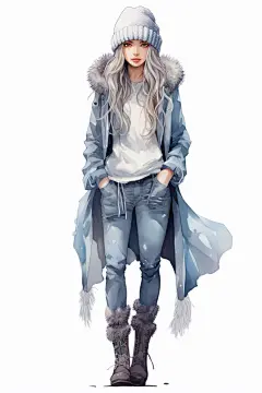 魅力时尚冬季卡通少女人物插画