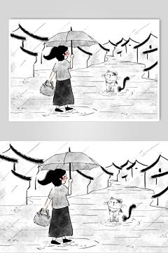 黑白手绘创意高端大气节气素材插画