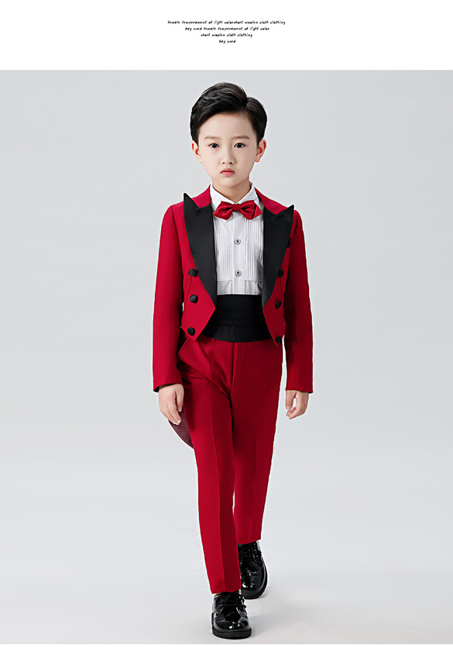 儿童礼服男童燕尾服花童西装套装小孩婚礼钢...