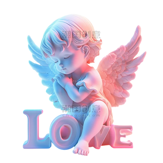情人节丘比特3D卡通可爱的小天使和LOVE免抠元素-花瓣网