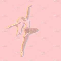 色彩柔和的跳舞女孩。扁平风格的卡通人物。